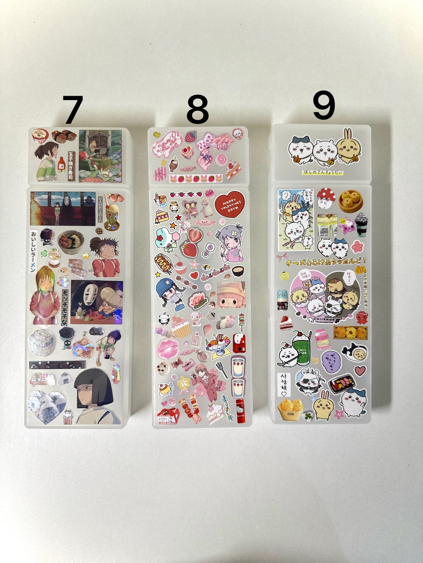 Two compartment decorated Muji pencil case