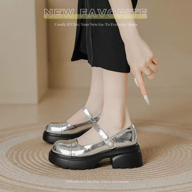 Silver Mary Jane Shoes Size 40eu