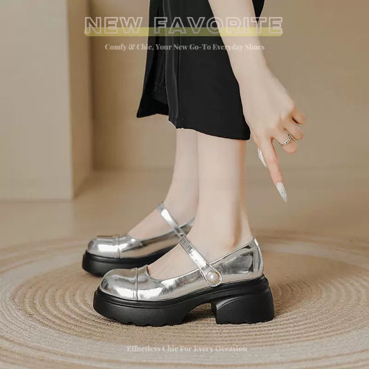 Silver Mary Jane Shoes Size 40eu