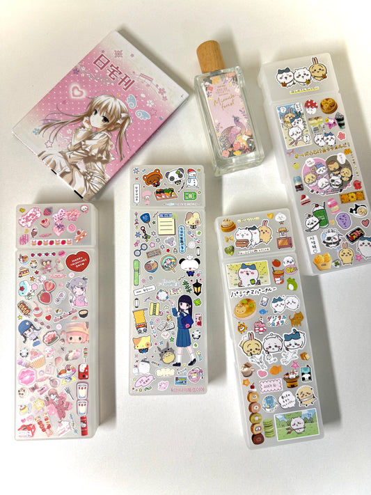 Two compartment decorated Muji pencil case
